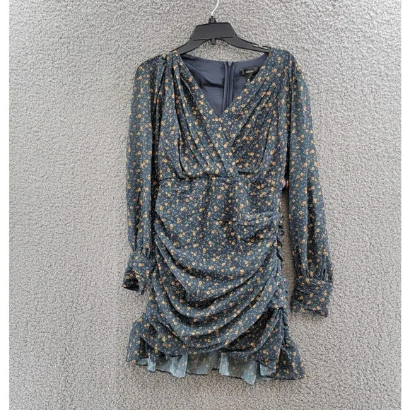 Aqua | Dresses | Aqua Romina Chiffon Floral Mini Dress Womens M Multicolor  Vneck Long Sleeve | Poshmark